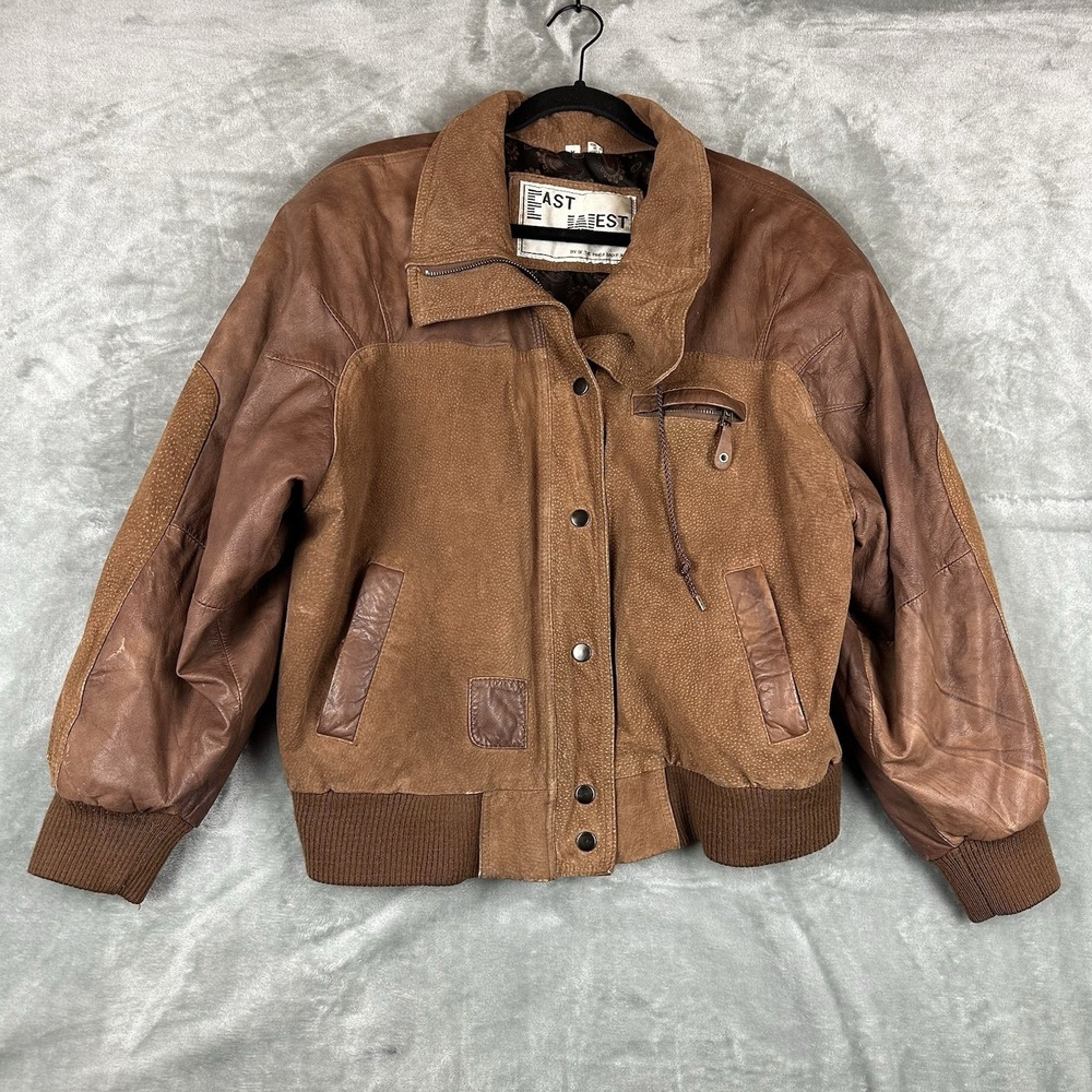 VTG East West Leather Bomber Jacket Men's M Brown Mixed Media Paisley Lining